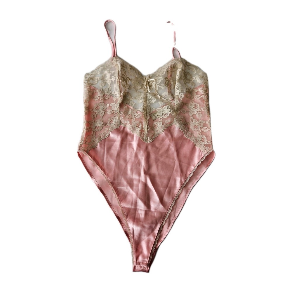 Vtg Victoria's Secret Baby Pink Satin Lace Teddy Lingerie Deadstock Gold Label S